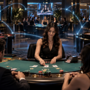 Editorial illustration of connected live table games and casino technology